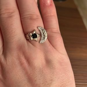 Fabulous black diamond cubic zirconia moon and stars ring.